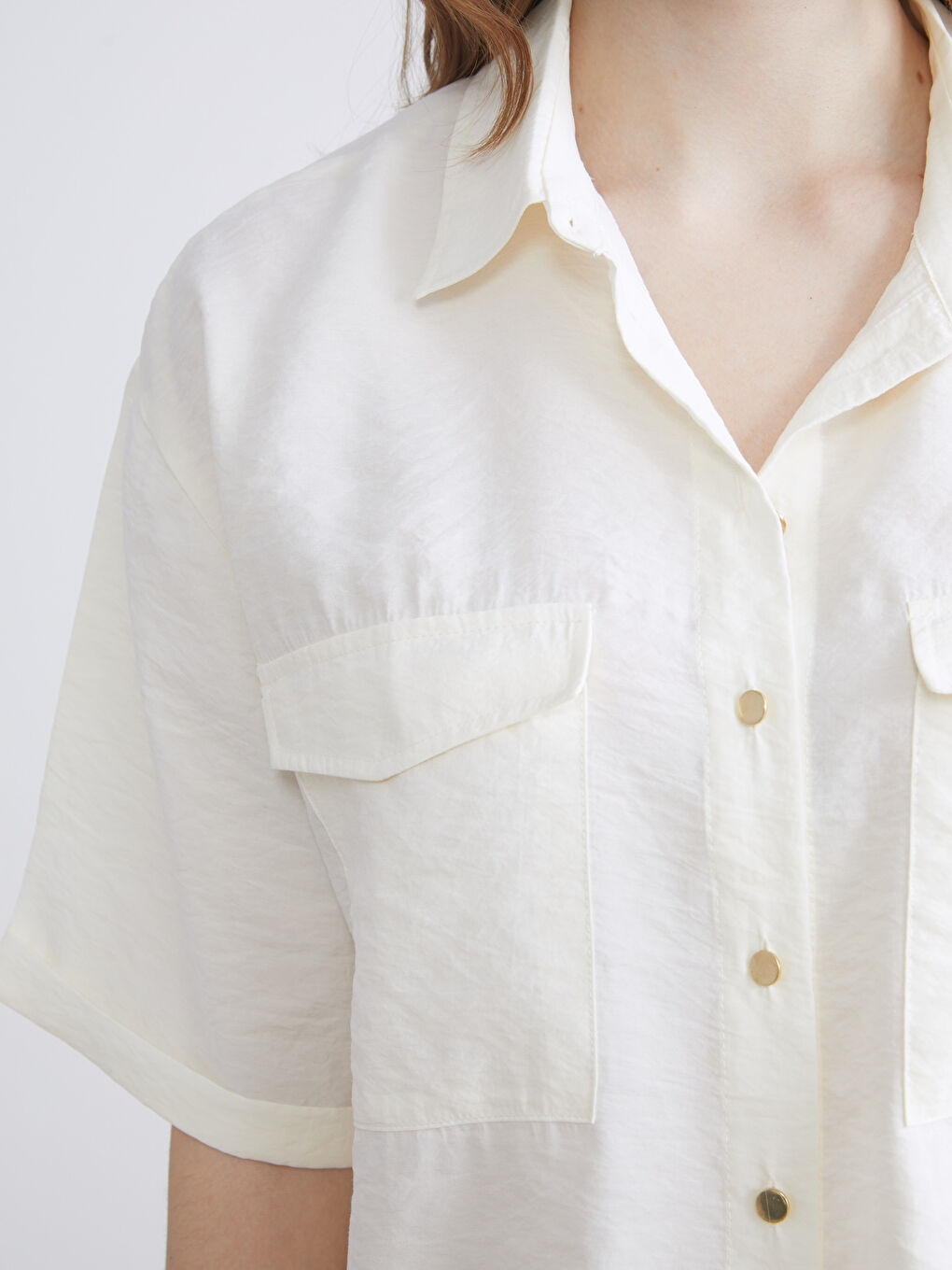 Ekru Modal Karışımlı Kadın Gömlek-6
