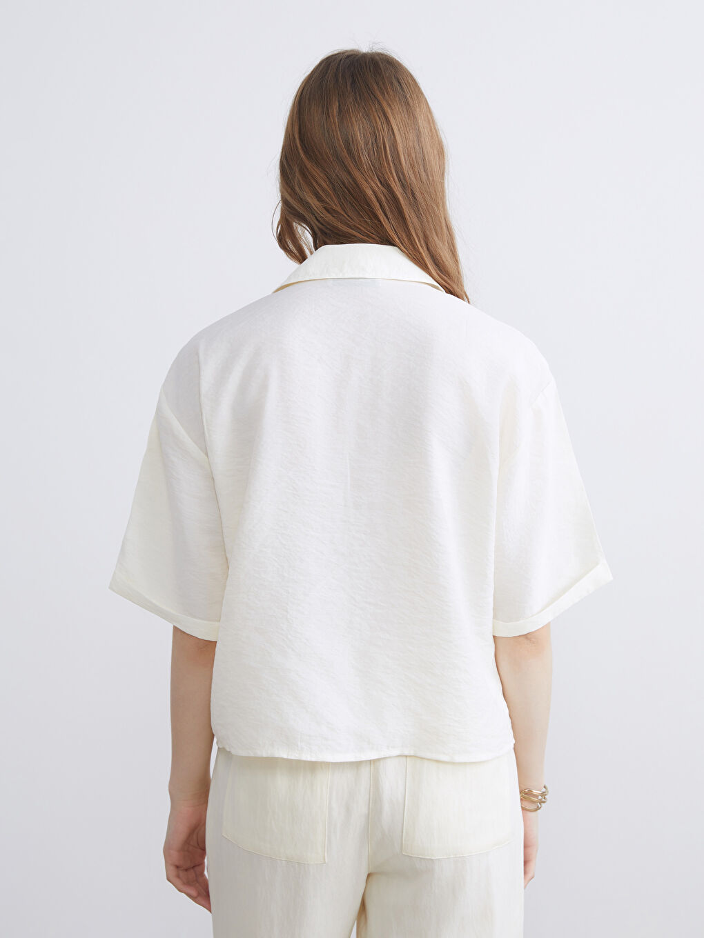 Ekru Modal Karışımlı Kadın Gömlek-8