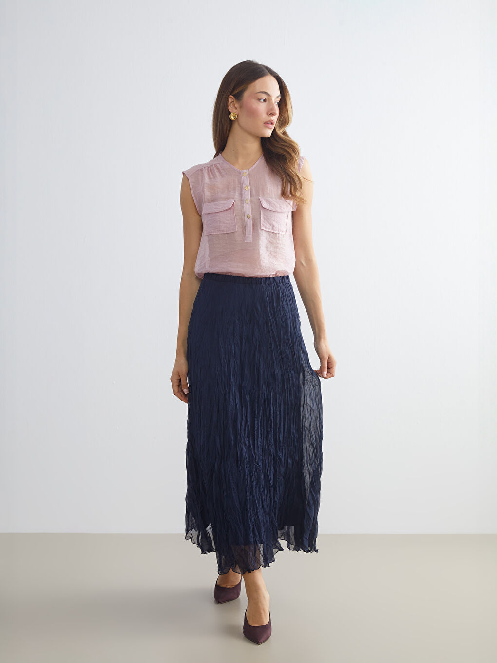 Pembe Bisiklet Yaka Bluz-1