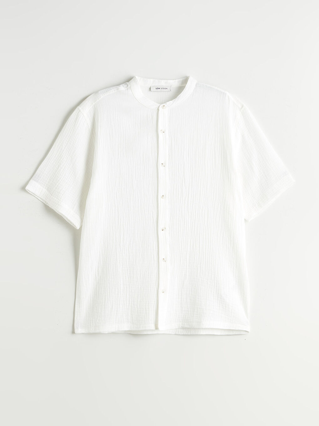 Ekru Regular Fit Hakim Yaka Kısa Kollu Müslin Erkek Gömlek-4