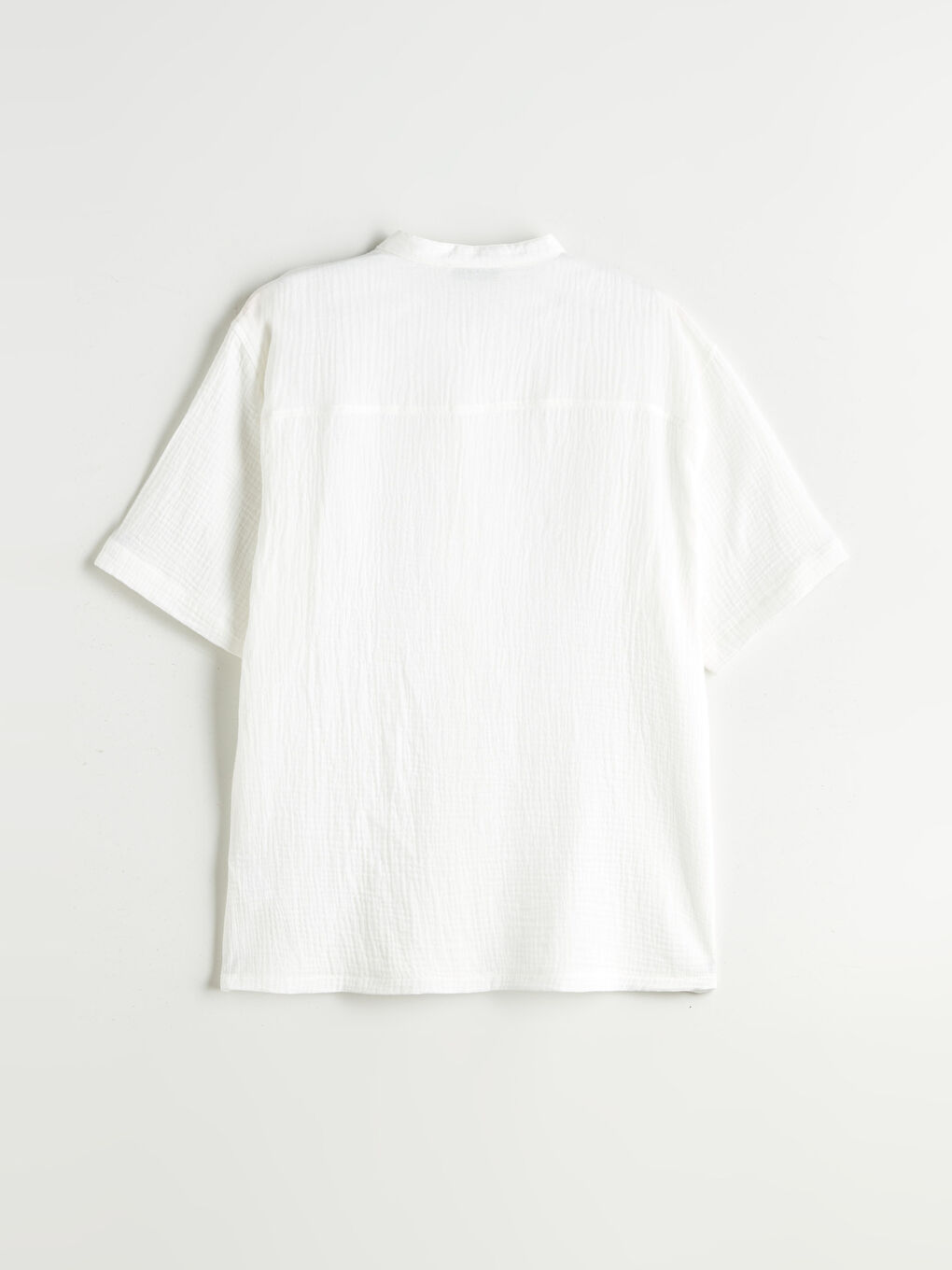 Ekru Regular Fit Hakim Yaka Kısa Kollu Müslin Erkek Gömlek-5