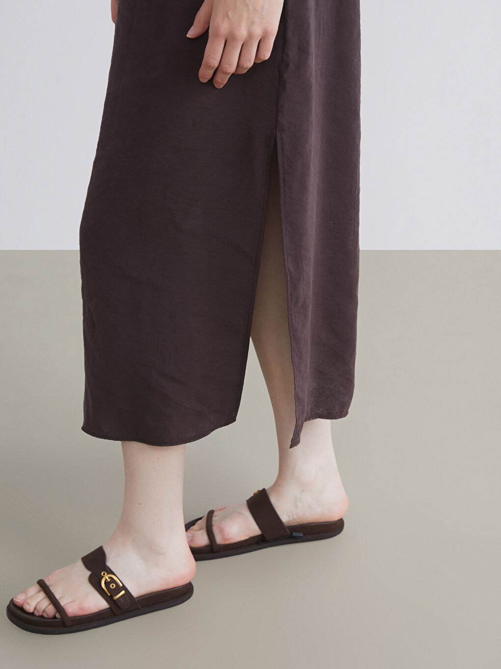 Kahverengi Bisiklet Yaka Modal Karışımlı Elbise-2