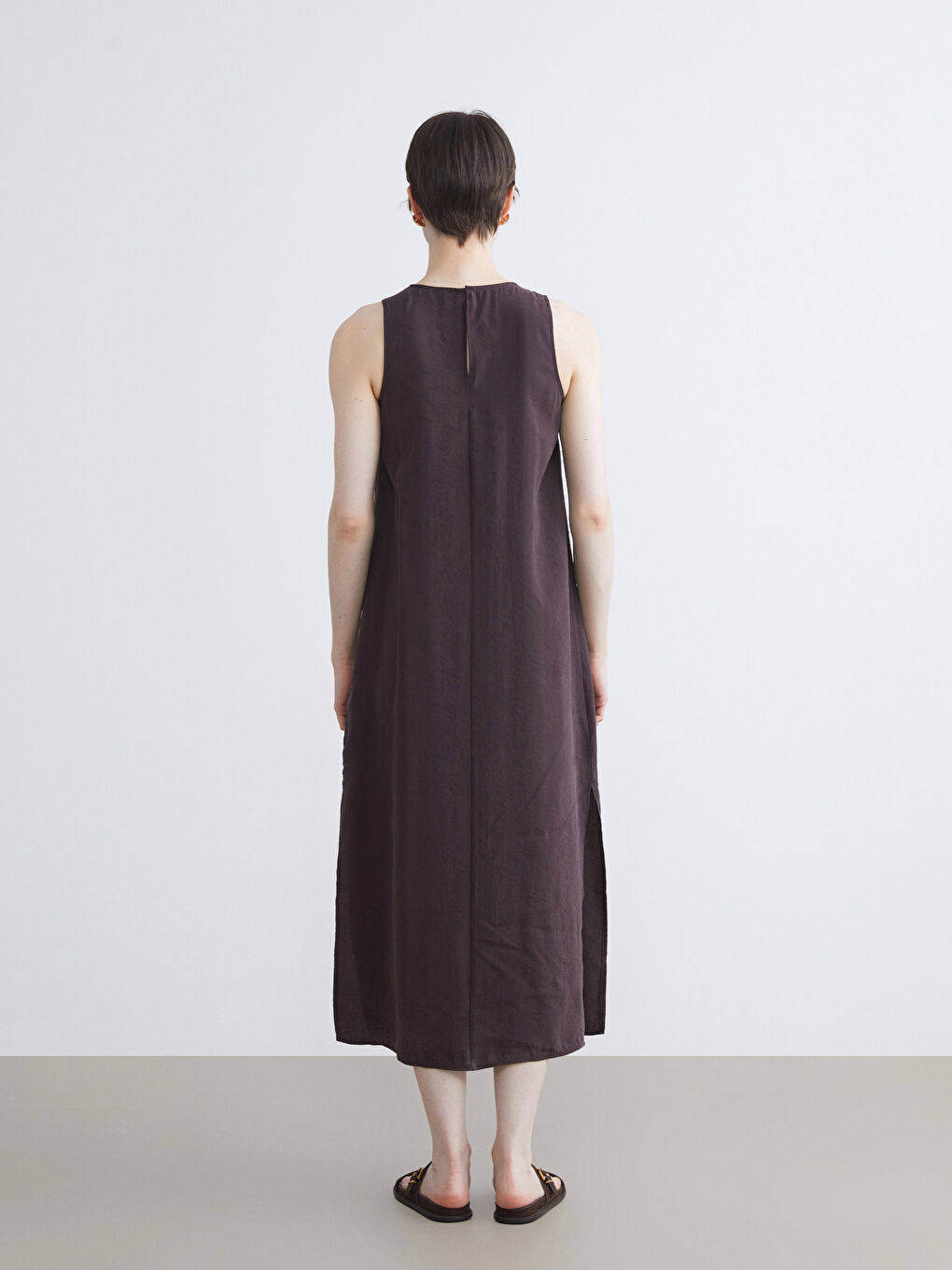 Kahverengi Bisiklet Yaka Modal Karışımlı Elbise-3