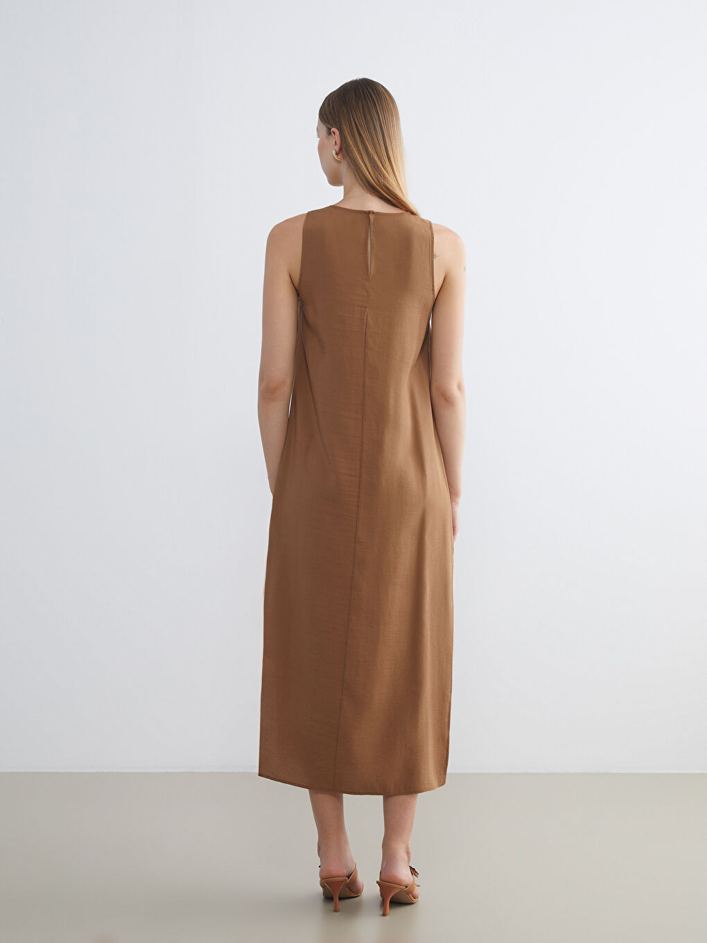 Yeşil Bisiklet Yaka Modal Karışımlı Elbise-3