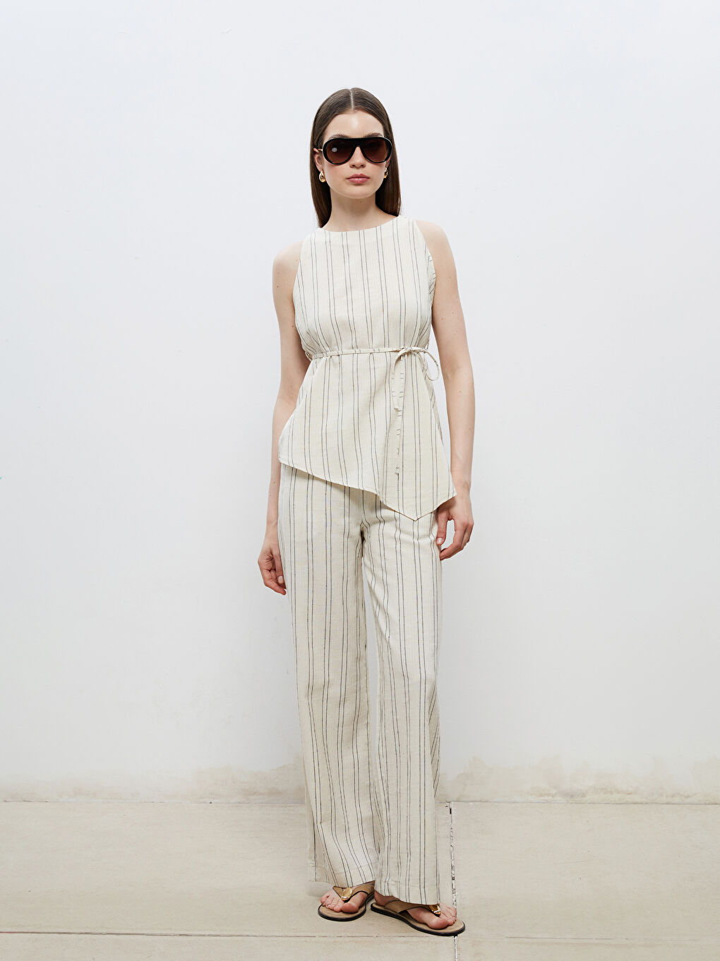 Soulife Women's Striped Linen-Look Elasticated Waist Trousers -S5RL88Z8-HZZ