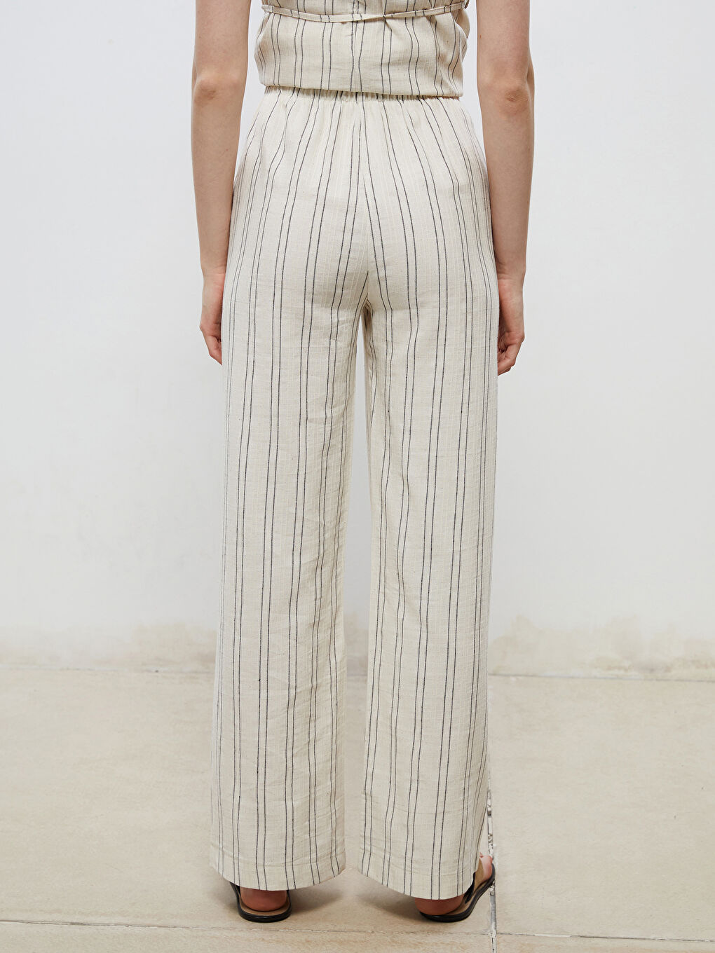 Soulife Women's Striped Linen-Look Elasticated Waist Trousers -S5RL88Z8-HZZ
