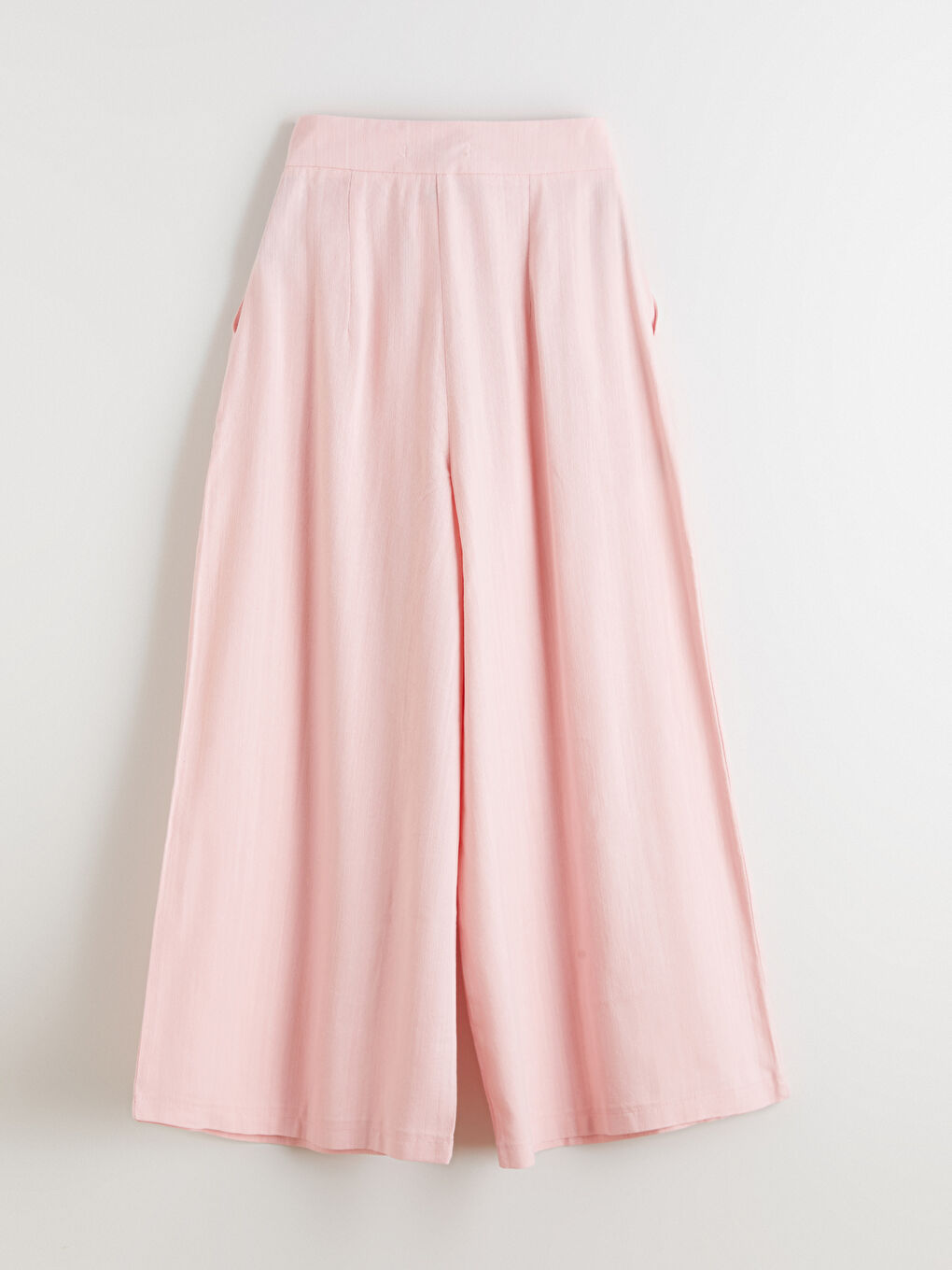 Pembe Keten Görünümlü Kadın Pileli Pantolon-1