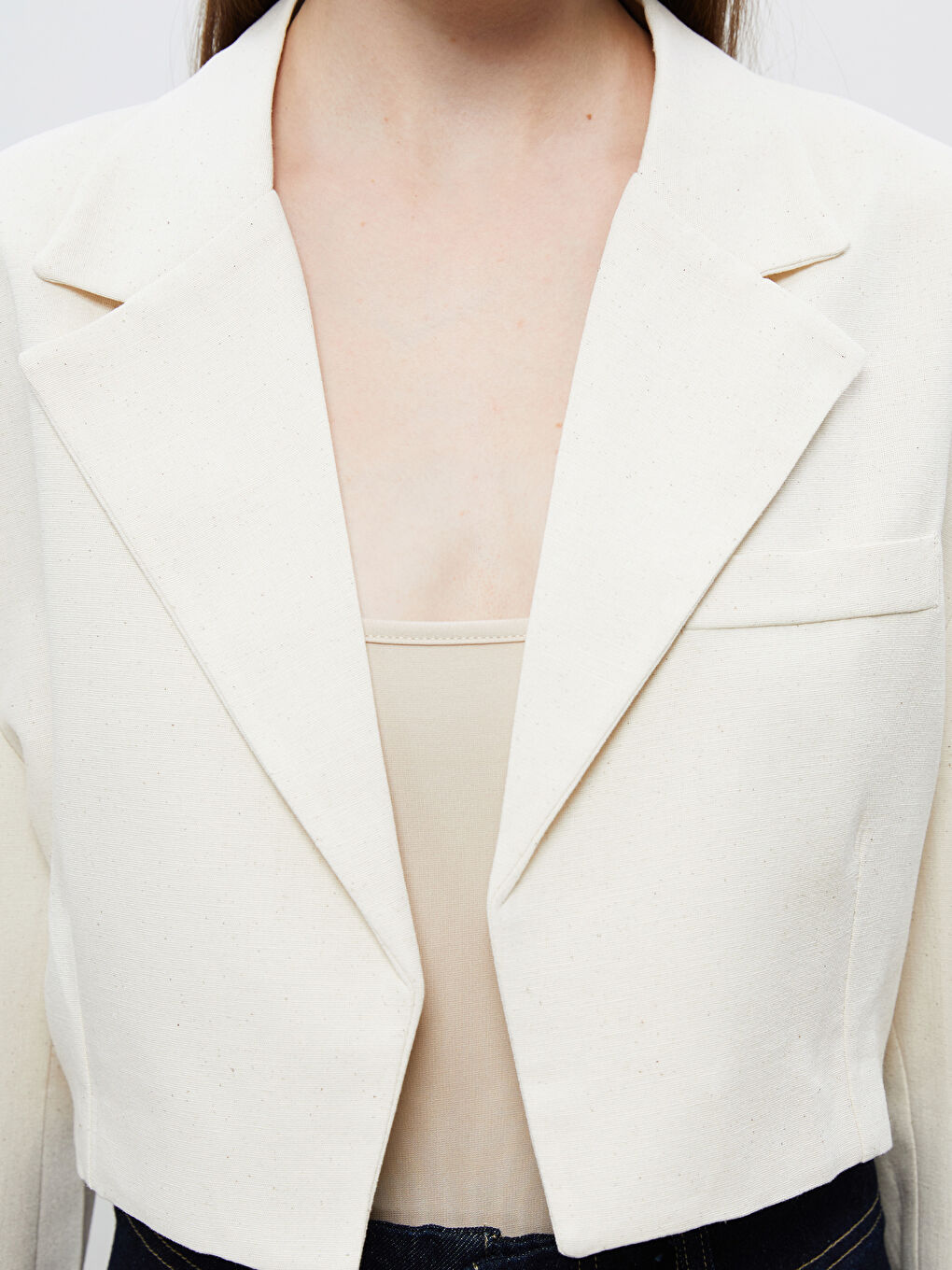 Bej Crop Kadın Blazer Ceket-2