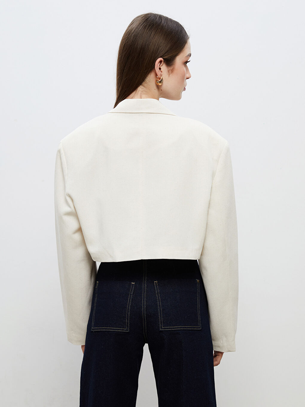 Bej Crop Kadın Blazer Ceket-3