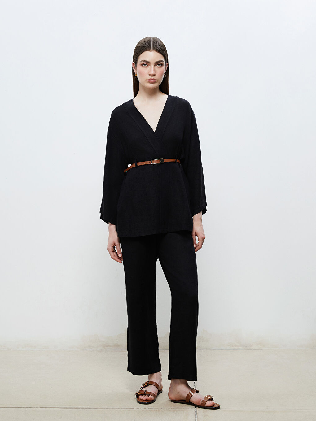 Soulife Elasticated Waist Linen-Look Women's Trousers -S5RL99Z8-CVL