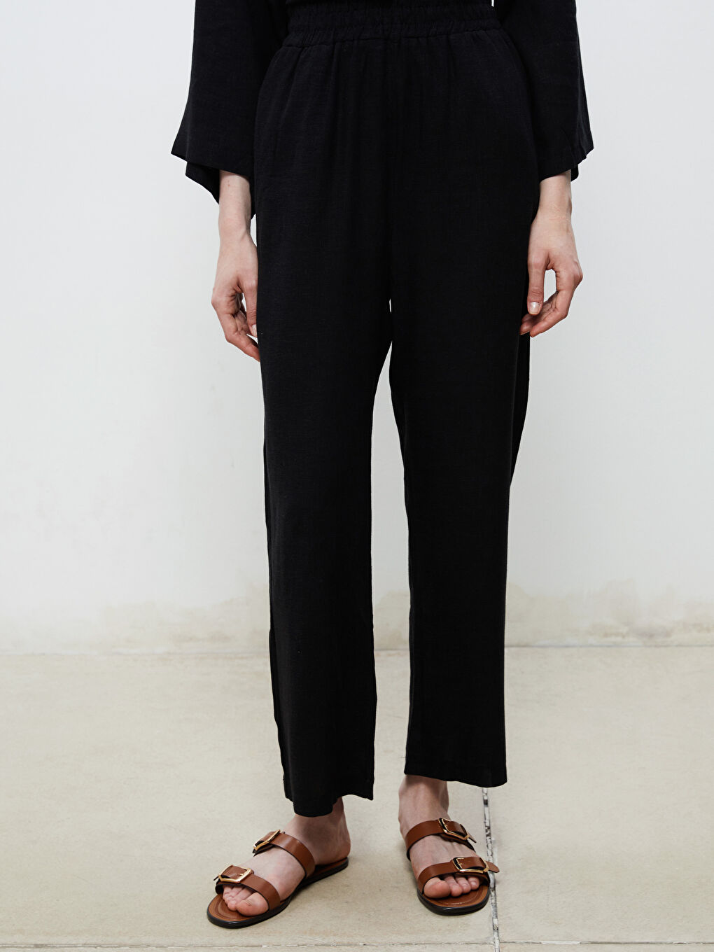 Soulife Elasticated Waist Linen-Look Women's Trousers -S5RL99Z8-CVL