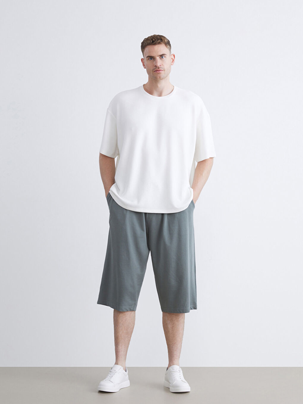 Yeşil Büyük Beden Standart Kalıp Erkek Şort-1