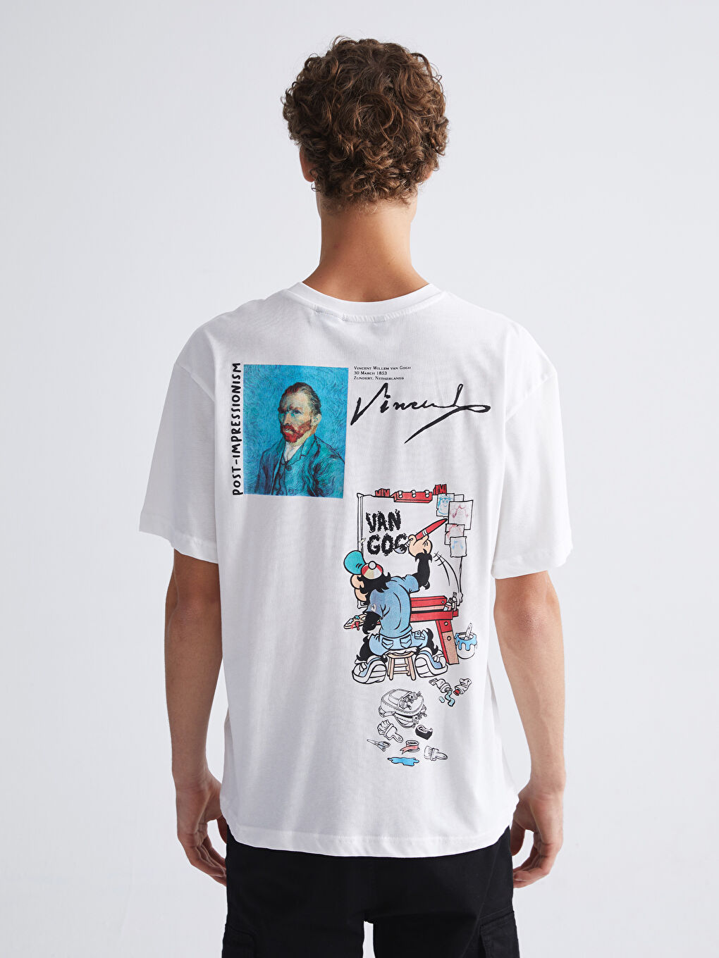 Ekru Bisiklet Yaka Baskılı Penye Erkek Tişört-3