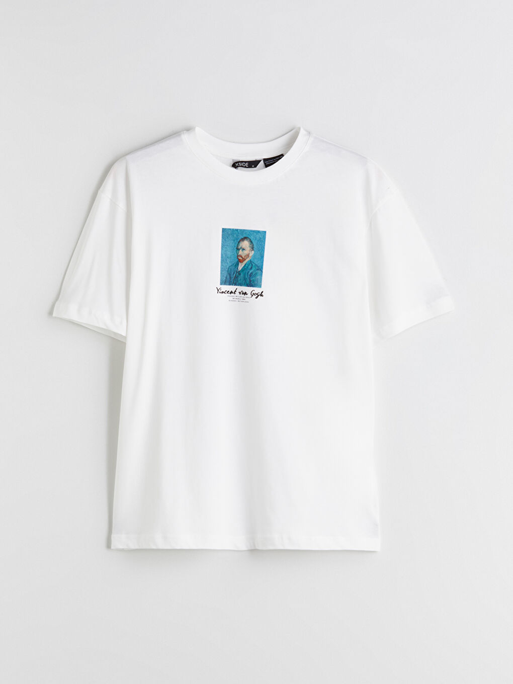 Ekru Bisiklet Yaka Baskılı Penye Erkek Tişört-4