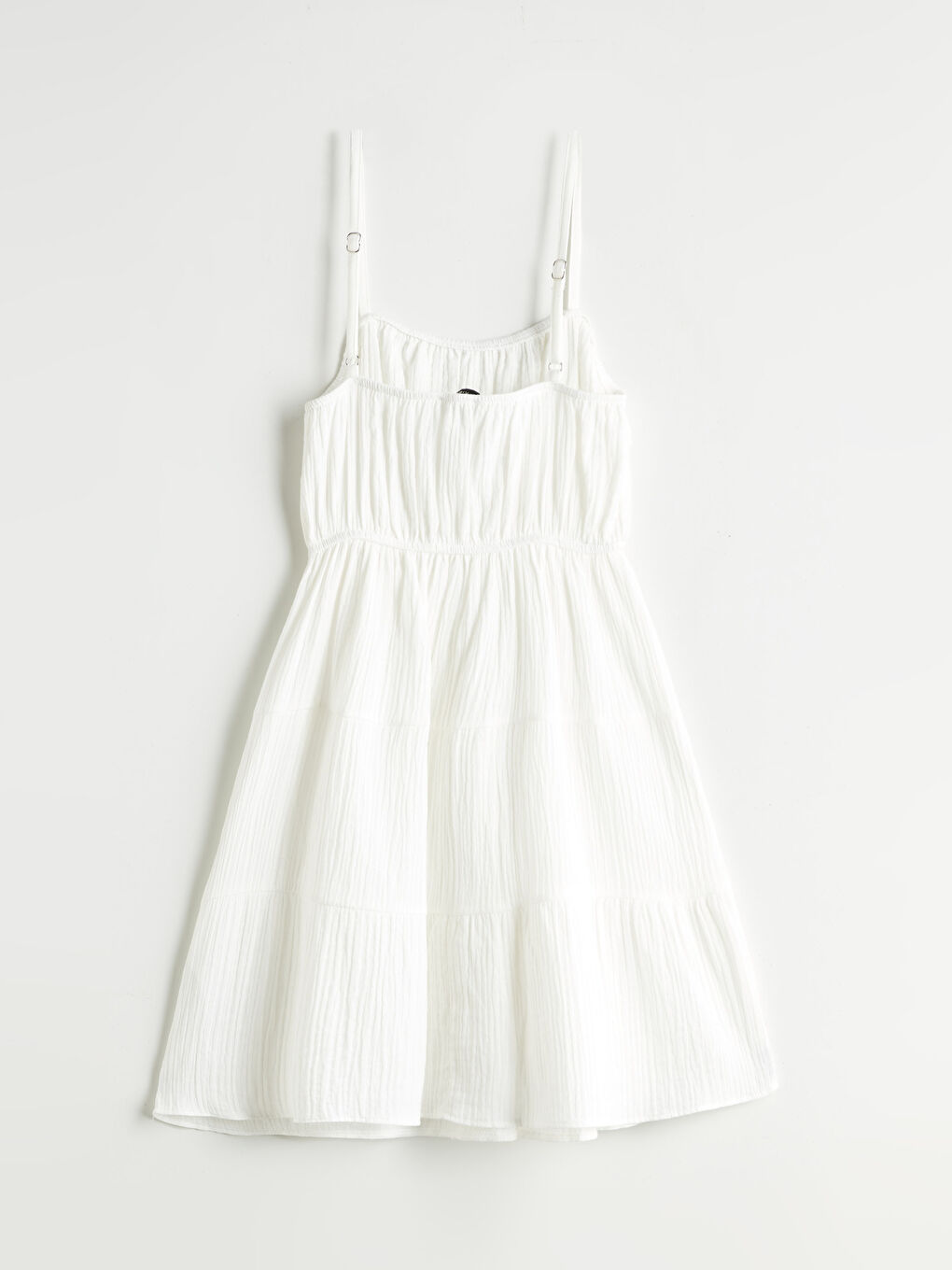 Beyaz Kare Yaka Dokulu Katkat Mini Elbise-5