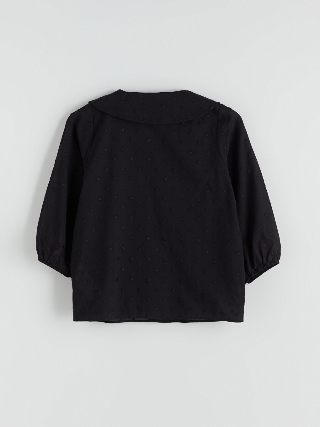 Siyah Bebe Yaka Nakışlı Fiyonklu Bluz-5