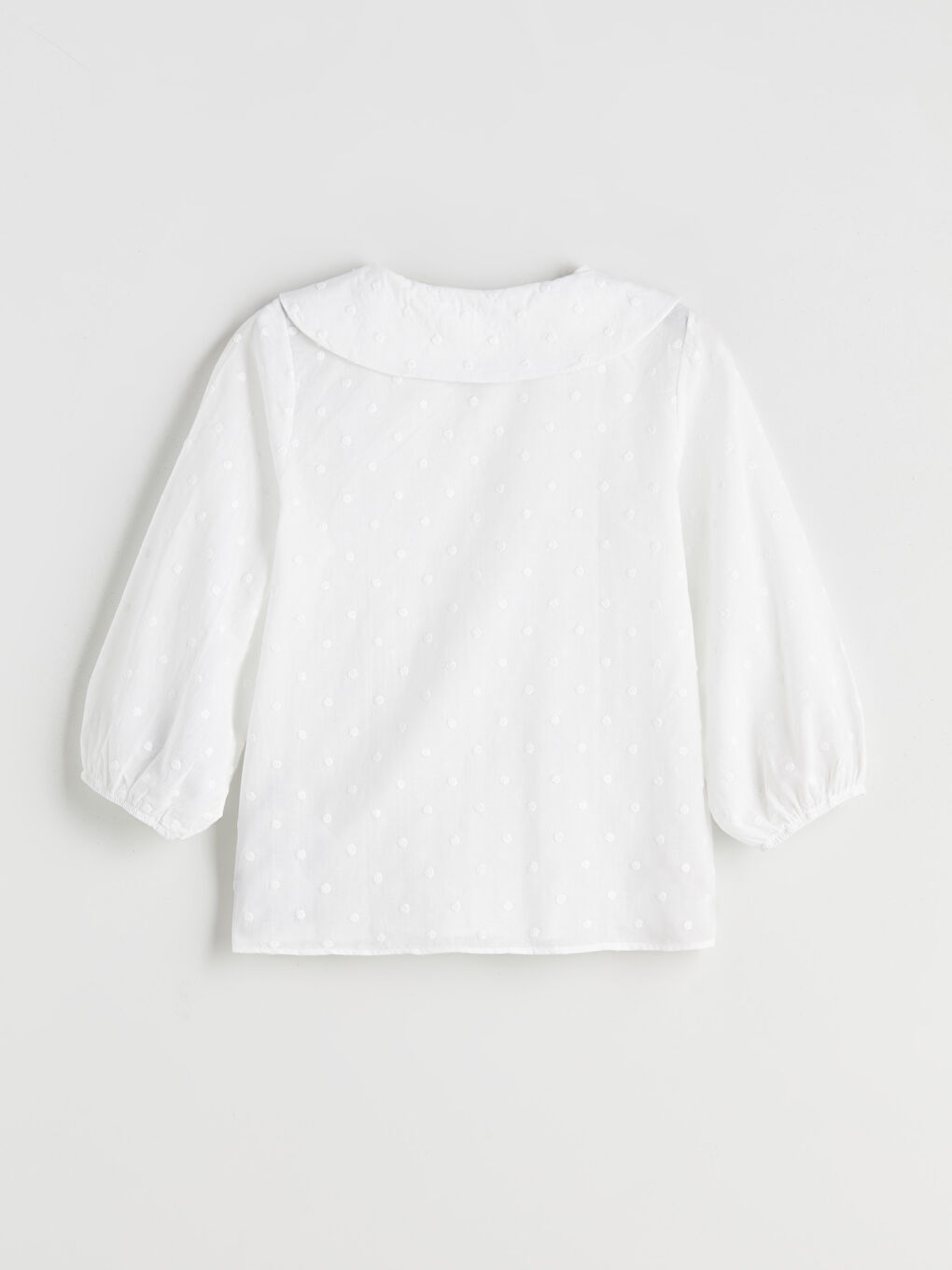 Beyaz Bebe Yaka Nakışlı Fiyonklu Bluz-5