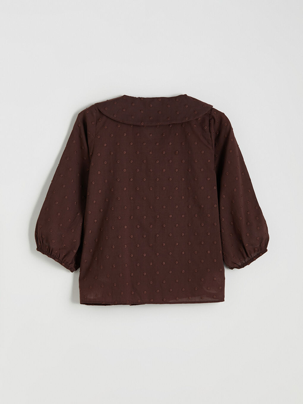 Kahverengi Bebe Yaka Nakışlı Fiyonklu Bluz-5