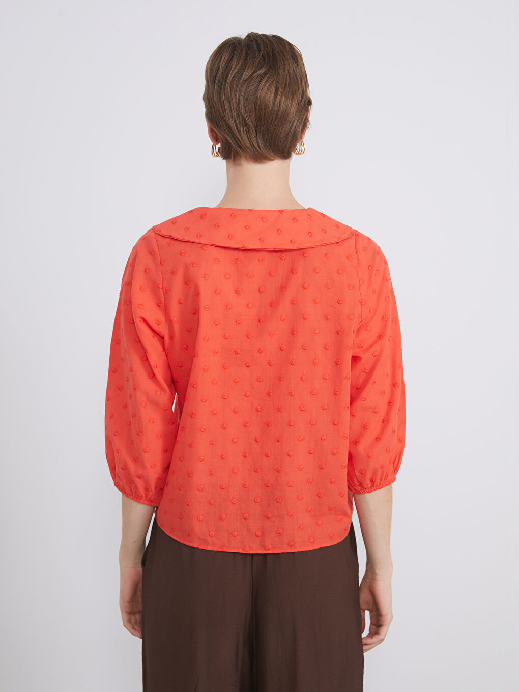 Turuncu Bebe Yaka Nakışlı Fiyonklu Bluz-3