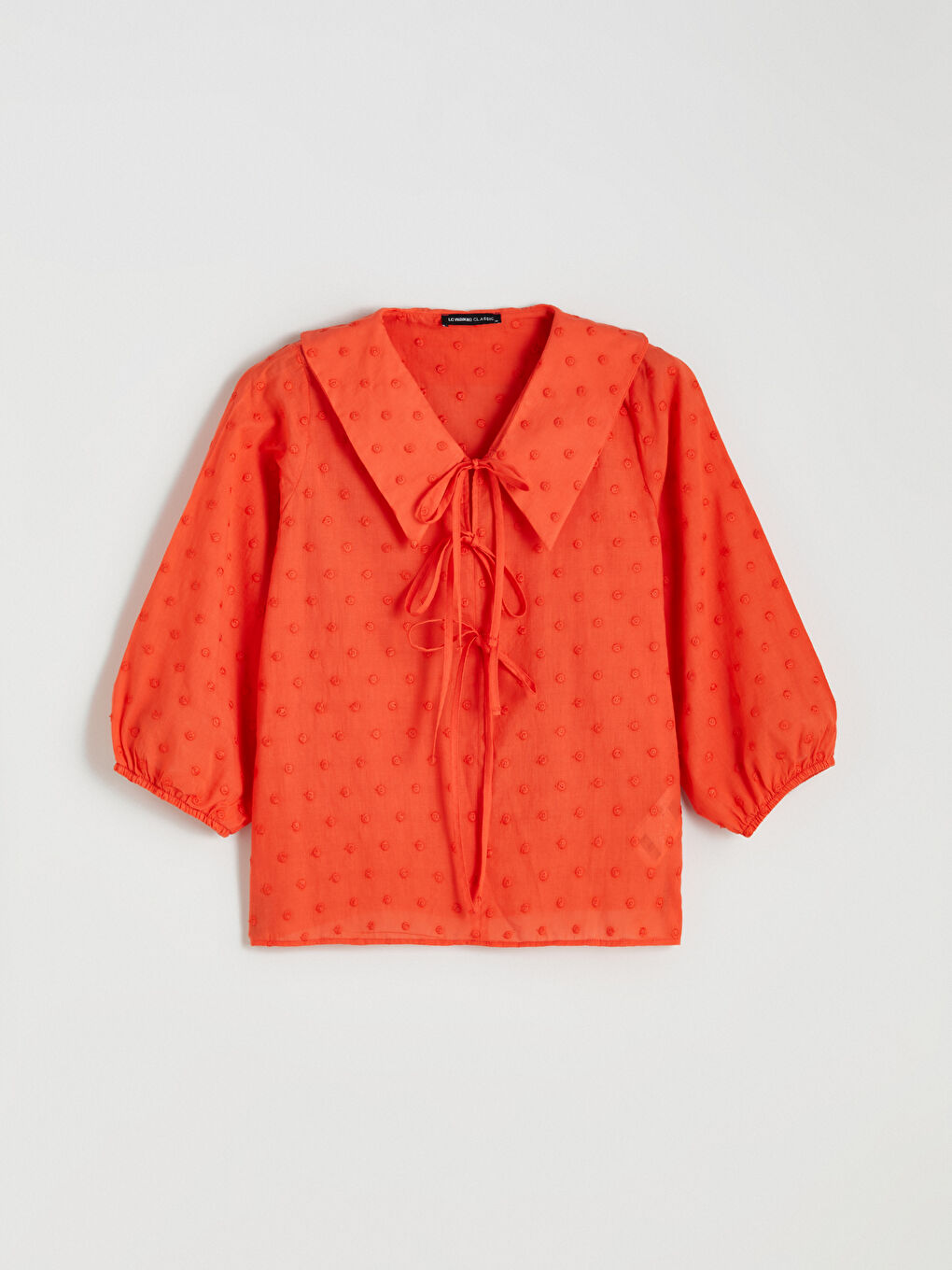 Turuncu Bebe Yaka Nakışlı Fiyonklu Bluz-4