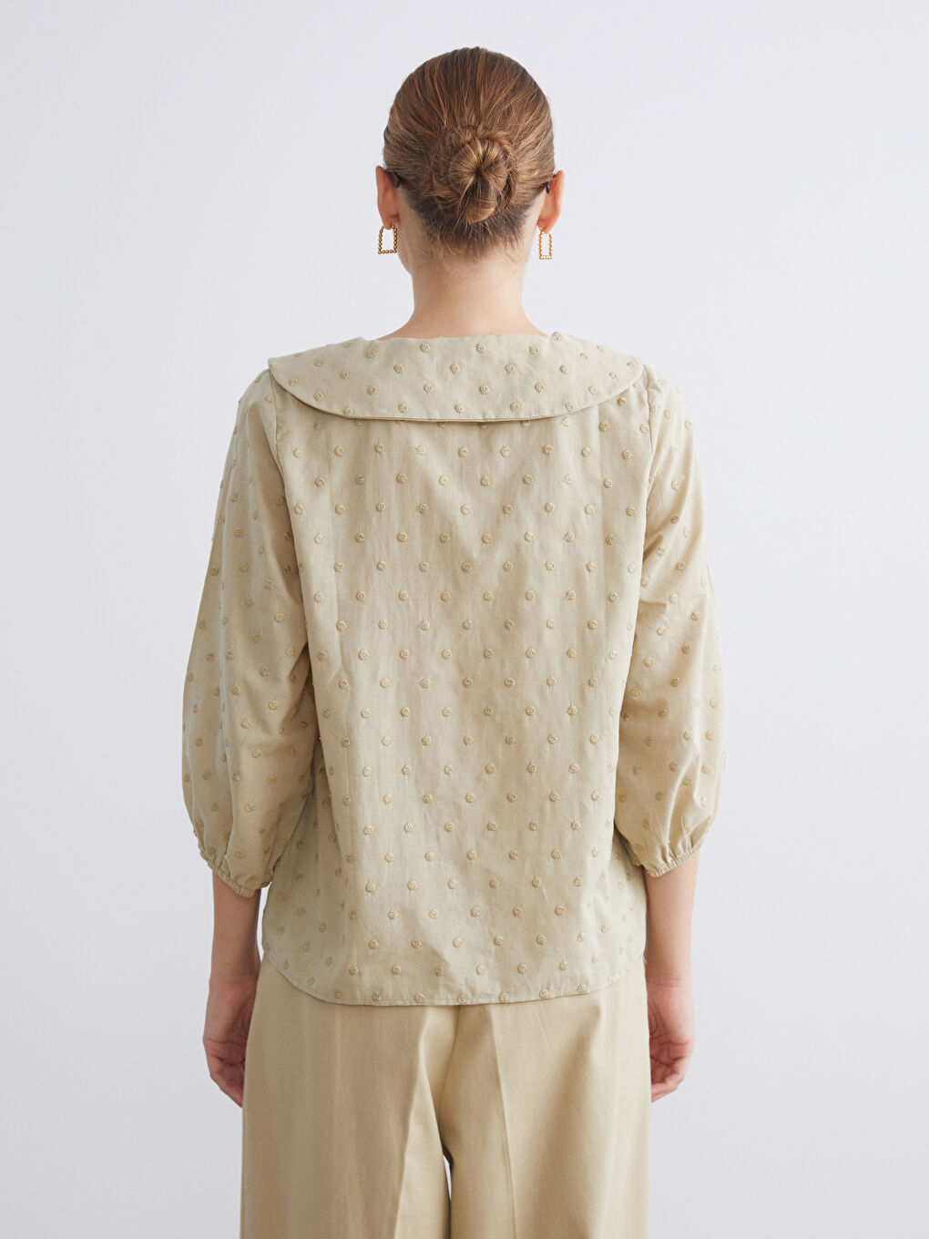 Yeşil Bebe Yaka Nakışlı Fiyonklu Bluz-3