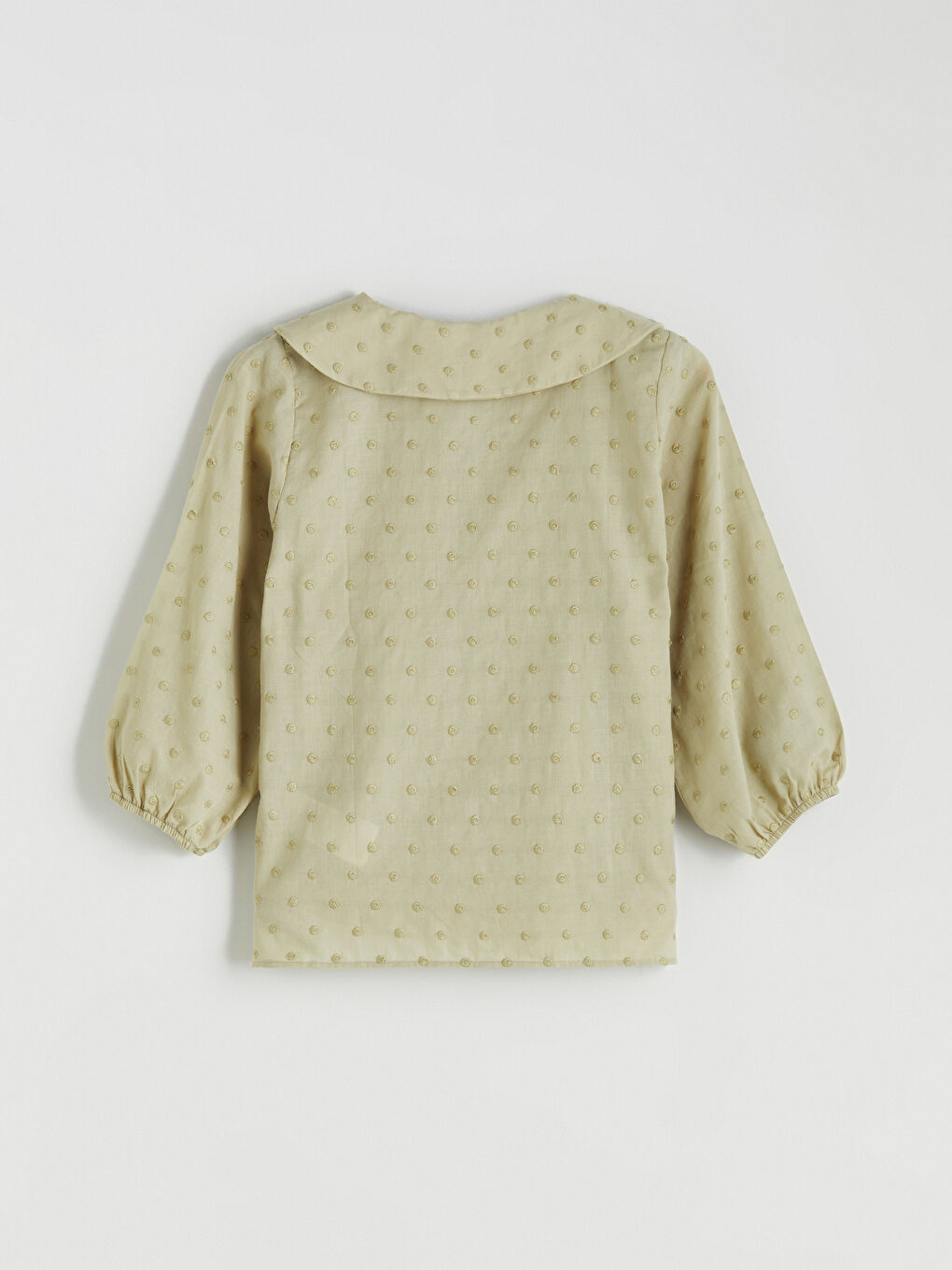 Yeşil Bebe Yaka Nakışlı Fiyonklu Bluz-5