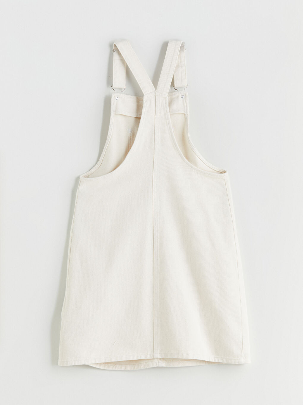 Bej Kare Yaka Kadın Jean Salopet Elbise-5