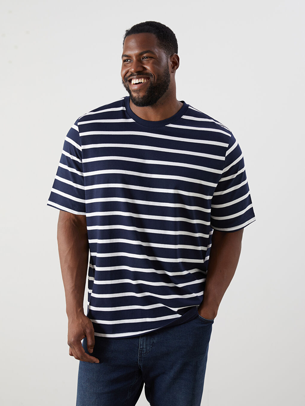 Plus Size Crew Neck Striped Cotton Men's T-Shirt -S5RM32Z8-LSH