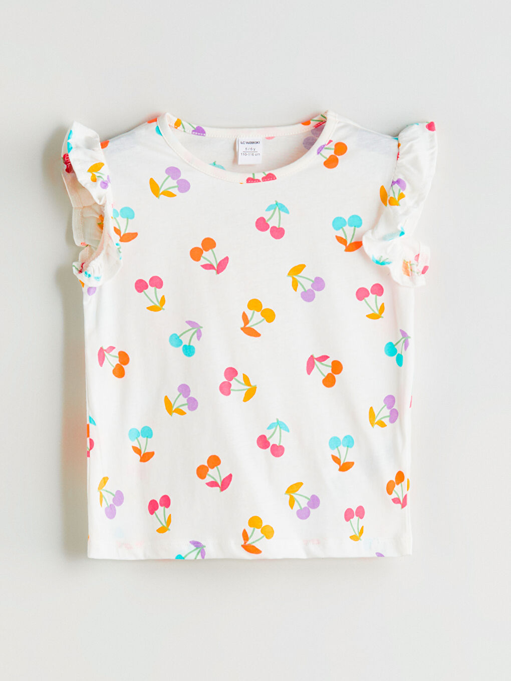 Ekru Bisiklet Yaka Baskılı Kız Çocuk Tişört