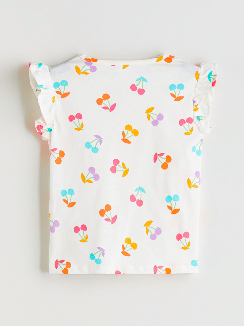 Ekru Bisiklet Yaka Baskılı Kız Çocuk Tişört-2