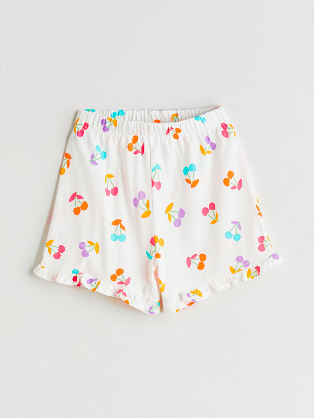 Ekru Beli Lastikli Baskılı Kız Çocuk Şort