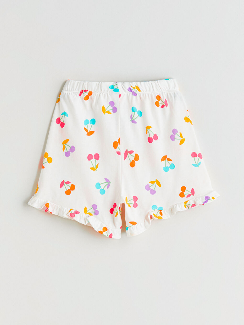 Ekru Beli Lastikli Baskılı Kız Çocuk Şort-2