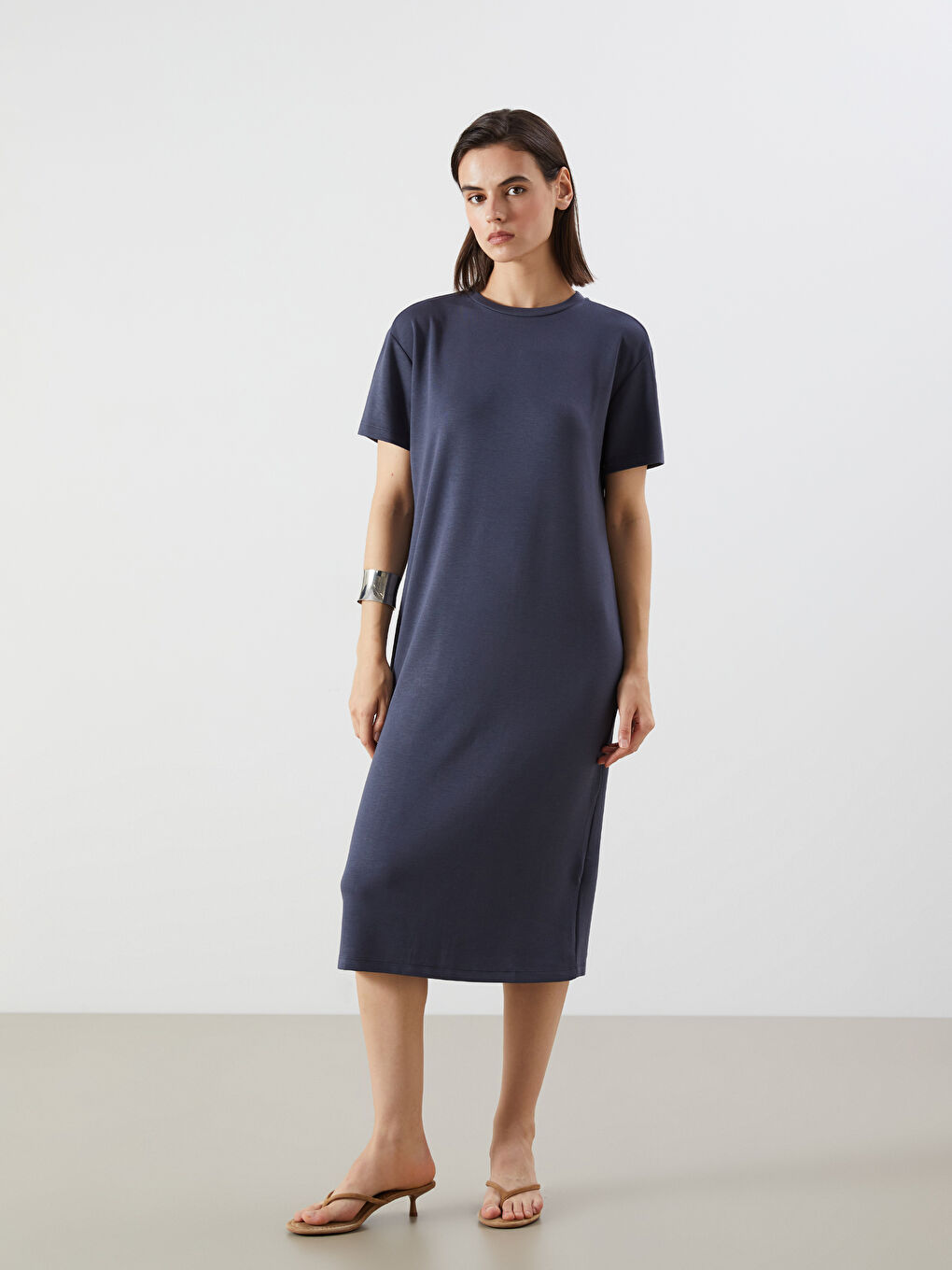 Antrasit Bisiklet Yaka Elbise