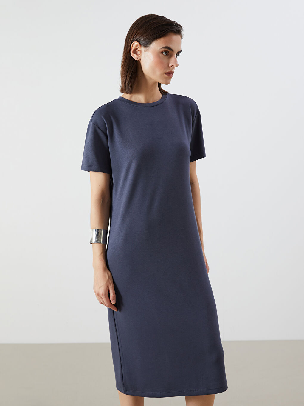 Antrasit Bisiklet Yaka Elbise-1