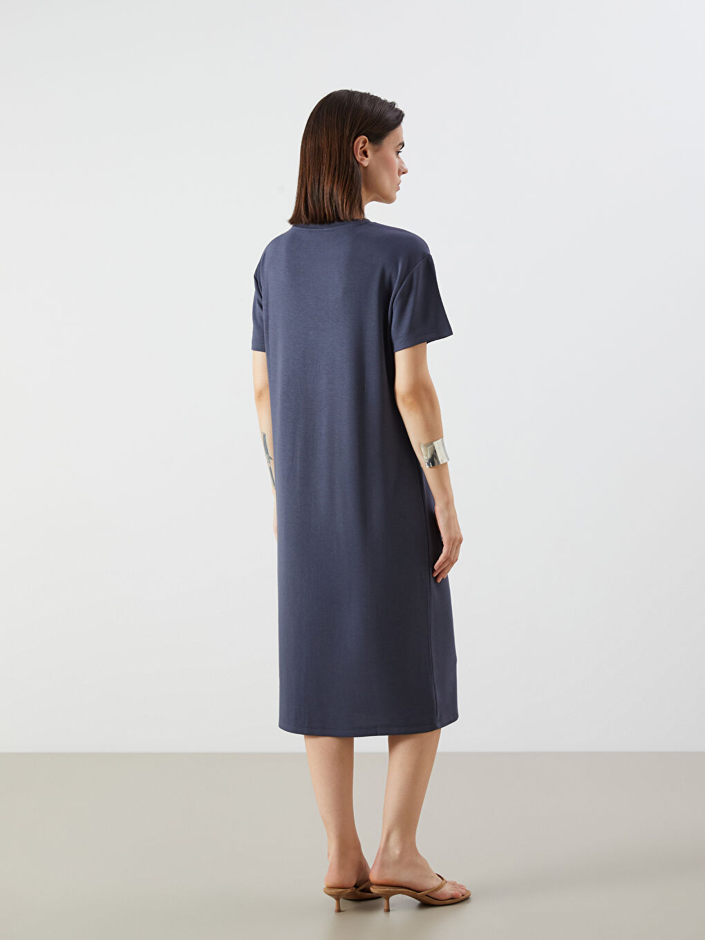 Antrasit Bisiklet Yaka Elbise-3