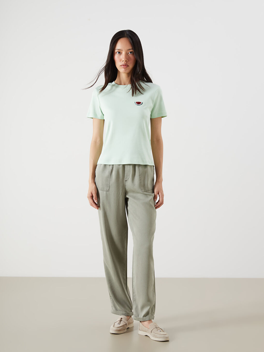 LCW Vision Crew Neck Embellished Women's T-Shirt -S5RM42Z8-FVR