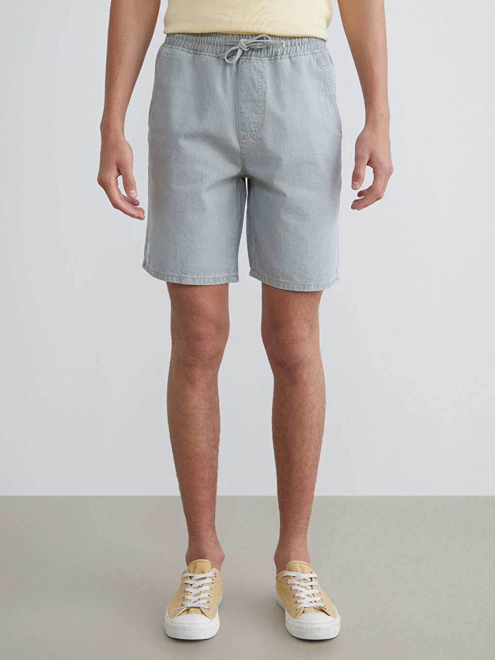 Yeşil Rahat Kalıp Erkek Jean Şort-1