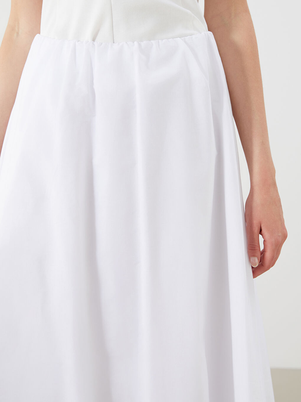 Beyaz Beli Lastikli Poplin Balon Etek-2