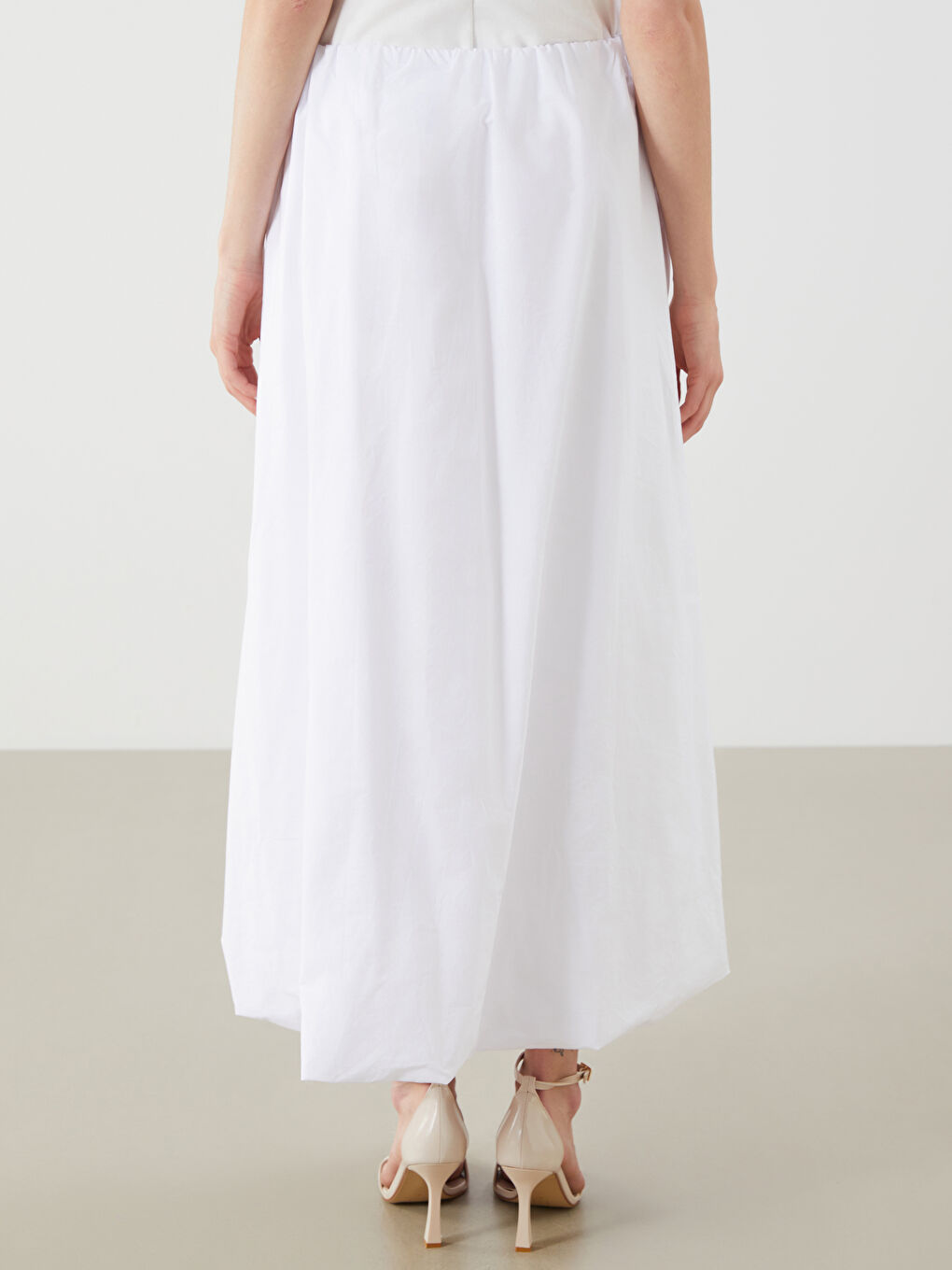 Beyaz Beli Lastikli Poplin Balon Etek-3