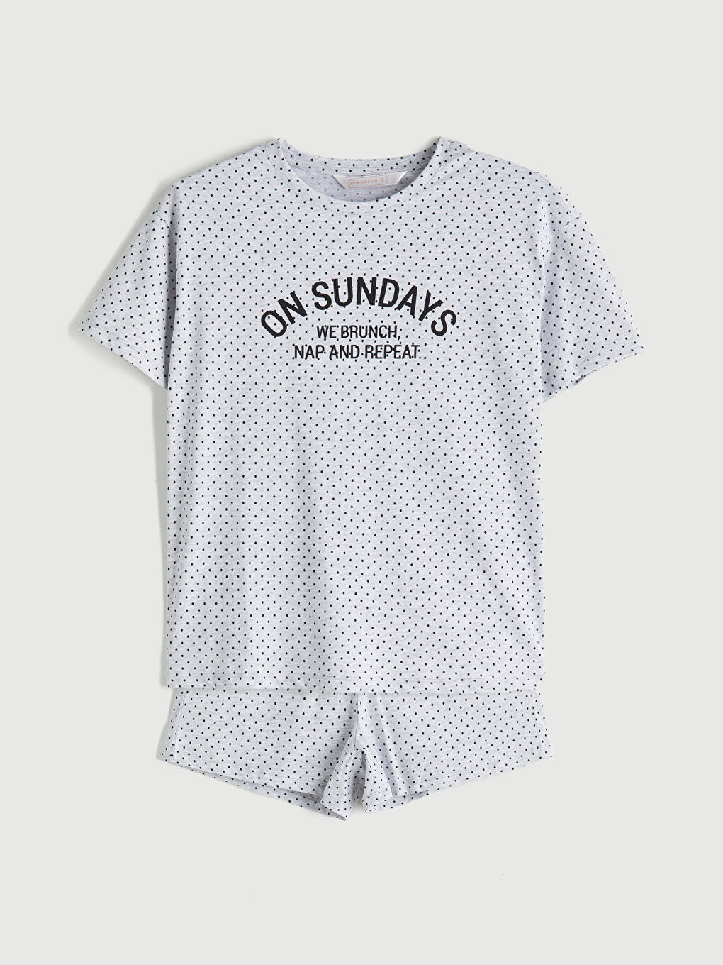 Gri Bisiklet Yaka Baskılı Kadın Şortlu Pijama Takımı-4