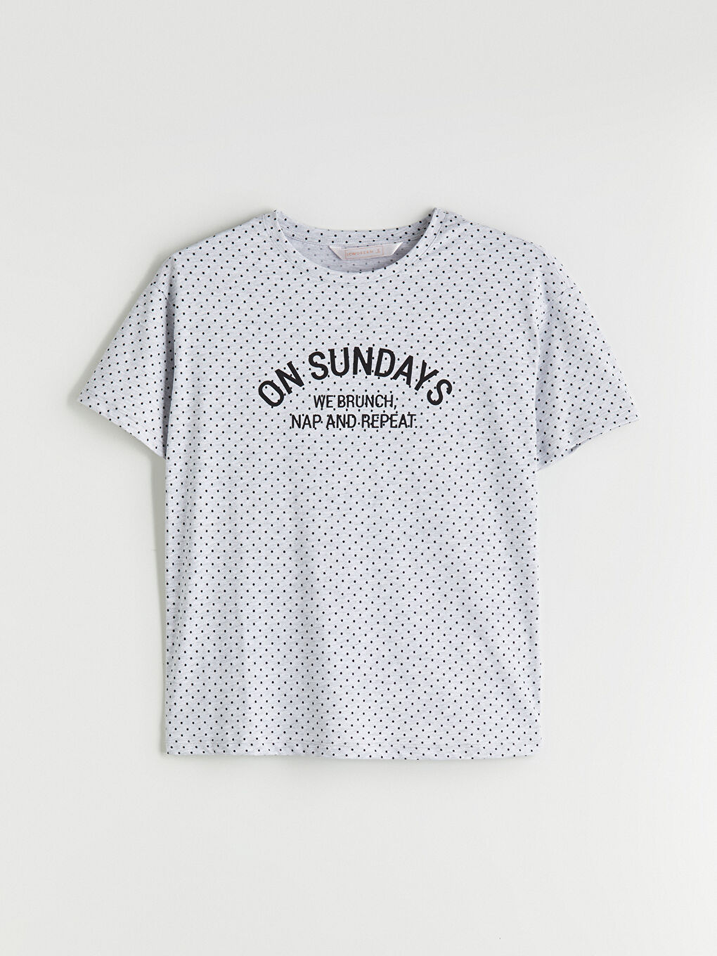 Gri Bisiklet Yaka Baskılı Kadın Şortlu Pijama Takımı-5