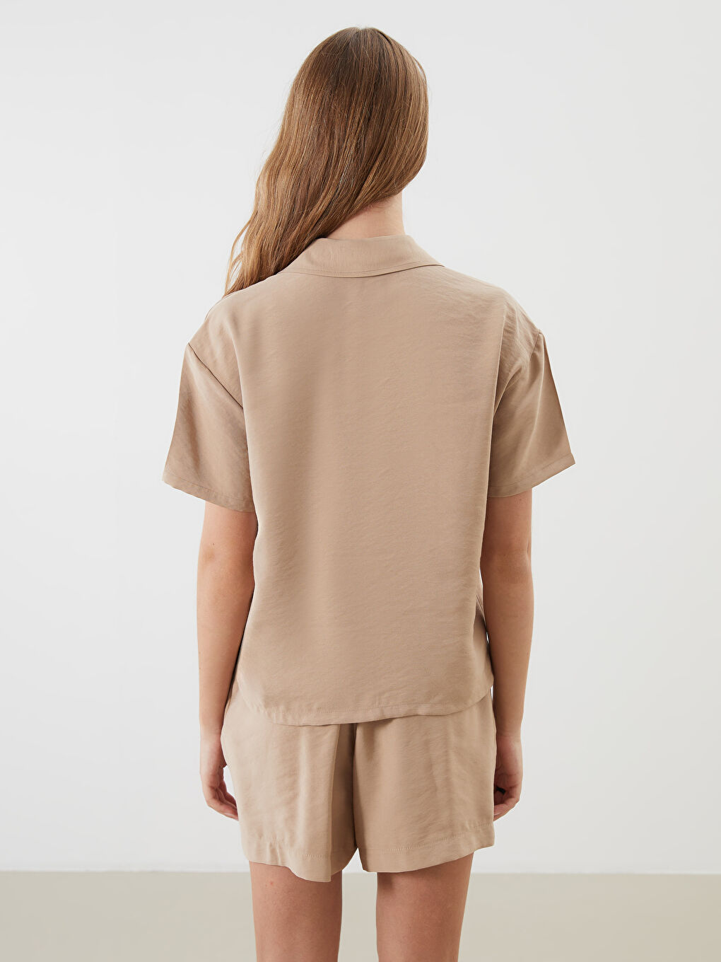 Kahverengi Loose Fit Kadın Gömlek-3