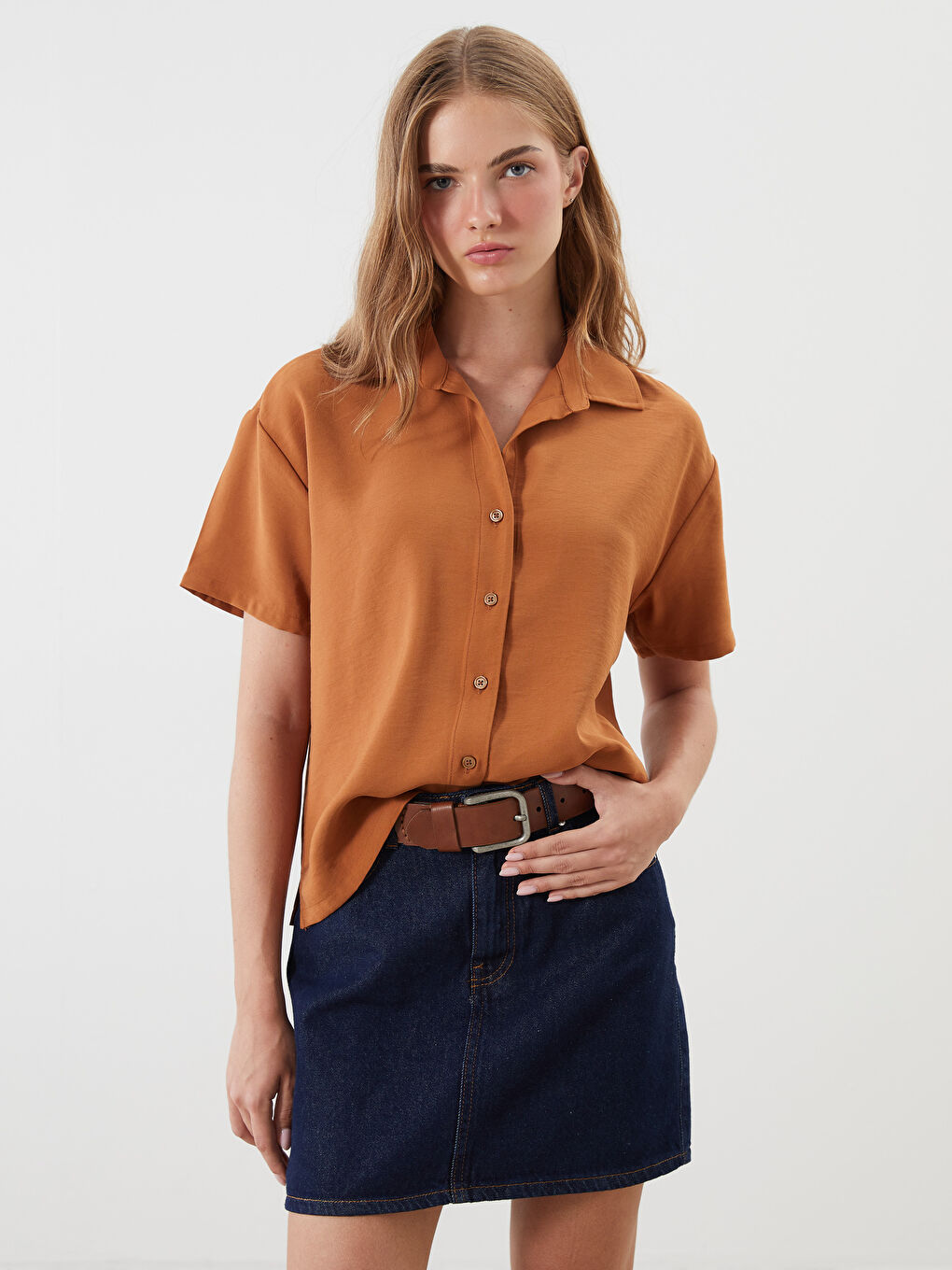 Turuncu Loose Fit Kadın Gömlek
