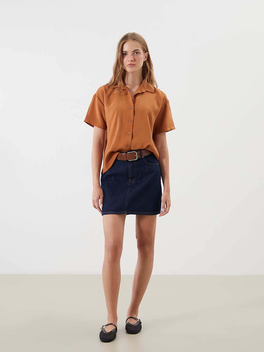 Turuncu Loose Fit Kadın Gömlek-1