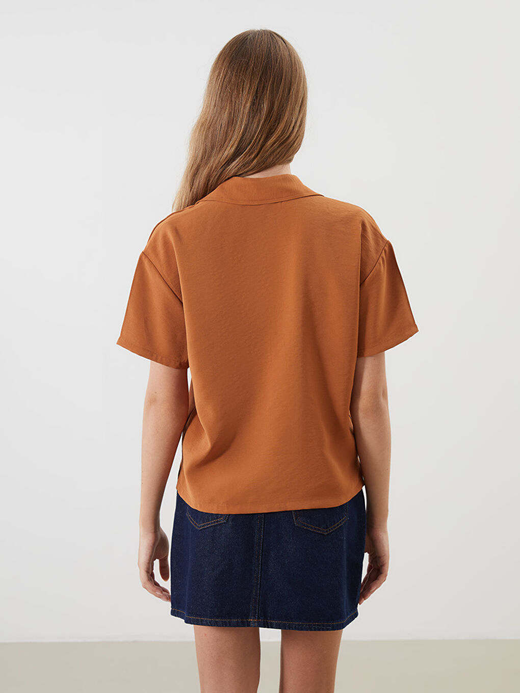 Turuncu Loose Fit Kadın Gömlek-3