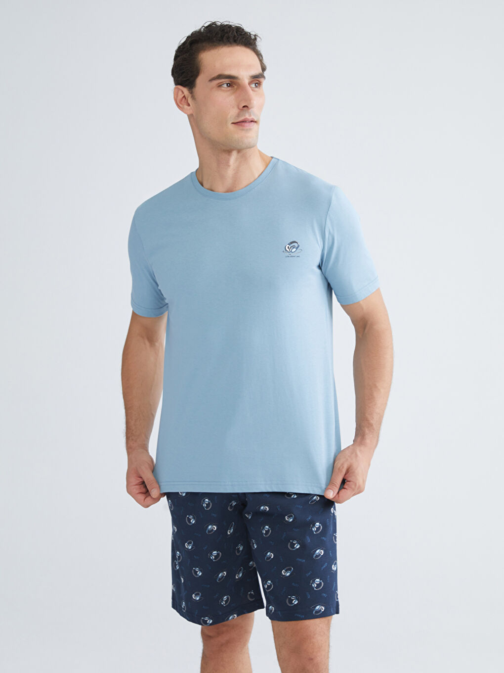 Lacivert Standart Kalıp Erkek Şortlu Pijama Takımı