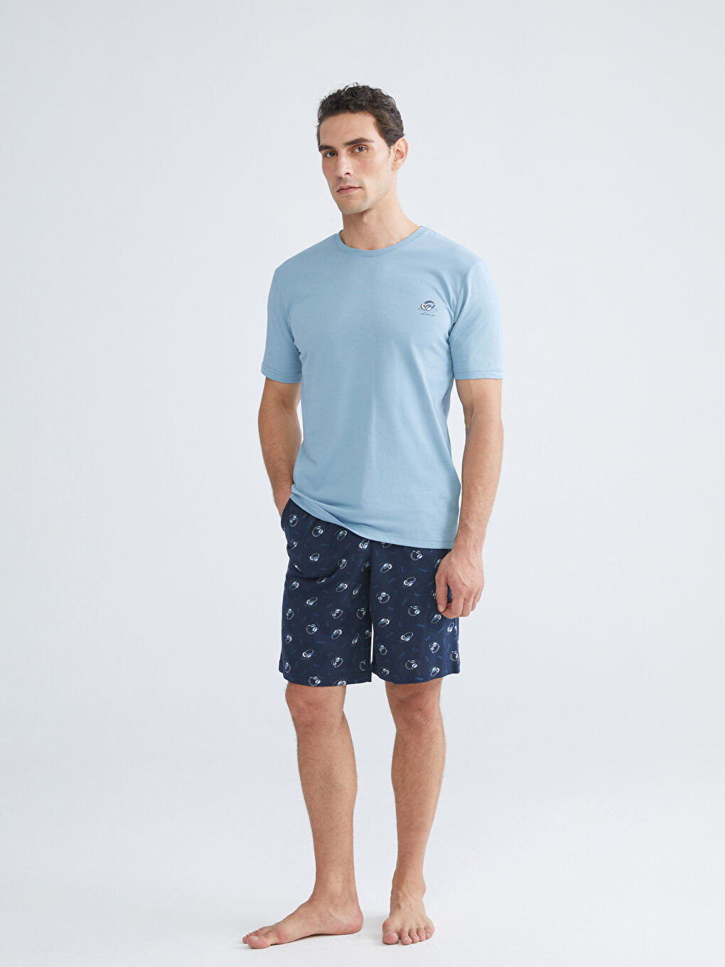 Lacivert Standart Kalıp Erkek Şortlu Pijama Takımı-1