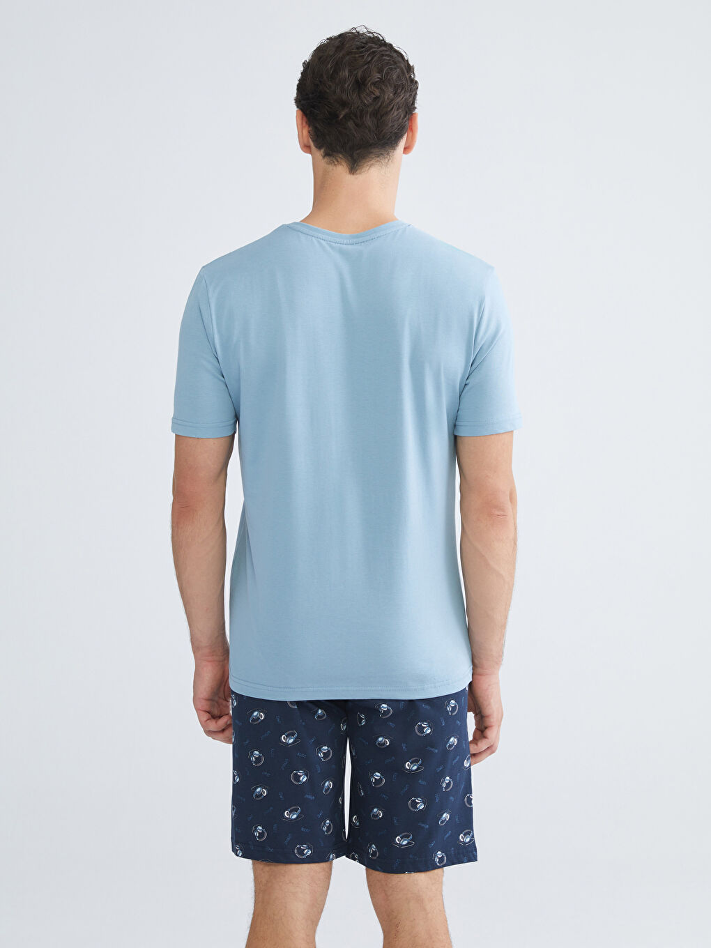 Lacivert Standart Kalıp Erkek Şortlu Pijama Takımı-3