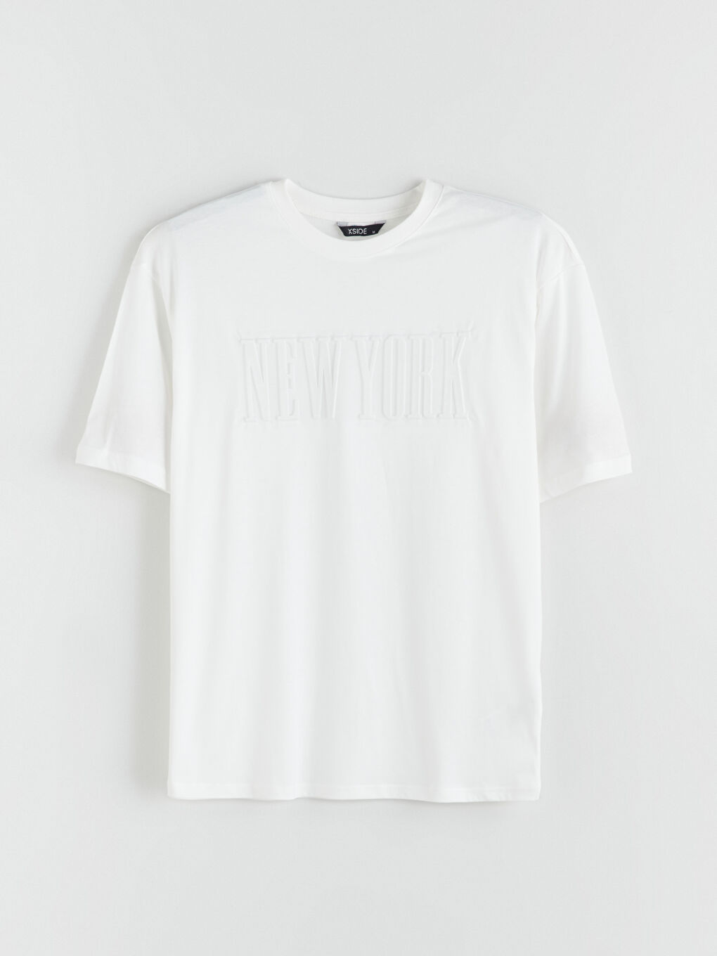 Ekru Bisiklet Yaka New York Baskılı Penye Erkek Tişört-4