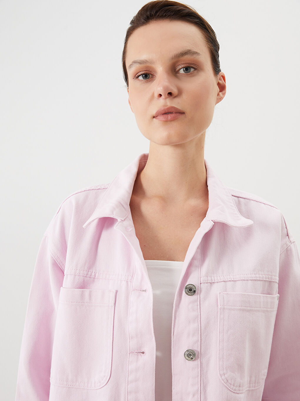 LCW Modest Collared Neck Women's Denim Jacket -S5RN09Z8-FGL
